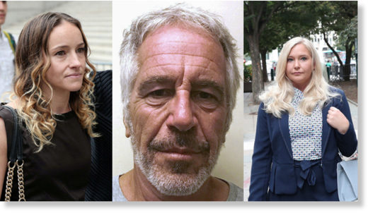 Jeffrey Epstein (C) and two of his accusers, Teala Davies (L) and Virginia Giuffre (R).