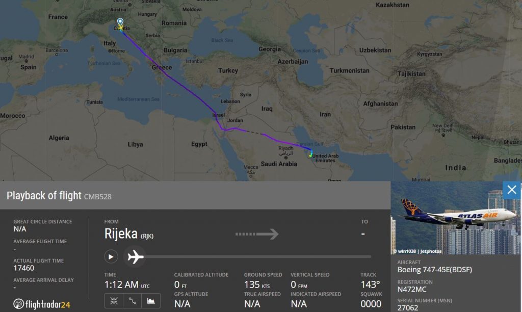 Click to enlarge arms smuggling flight path