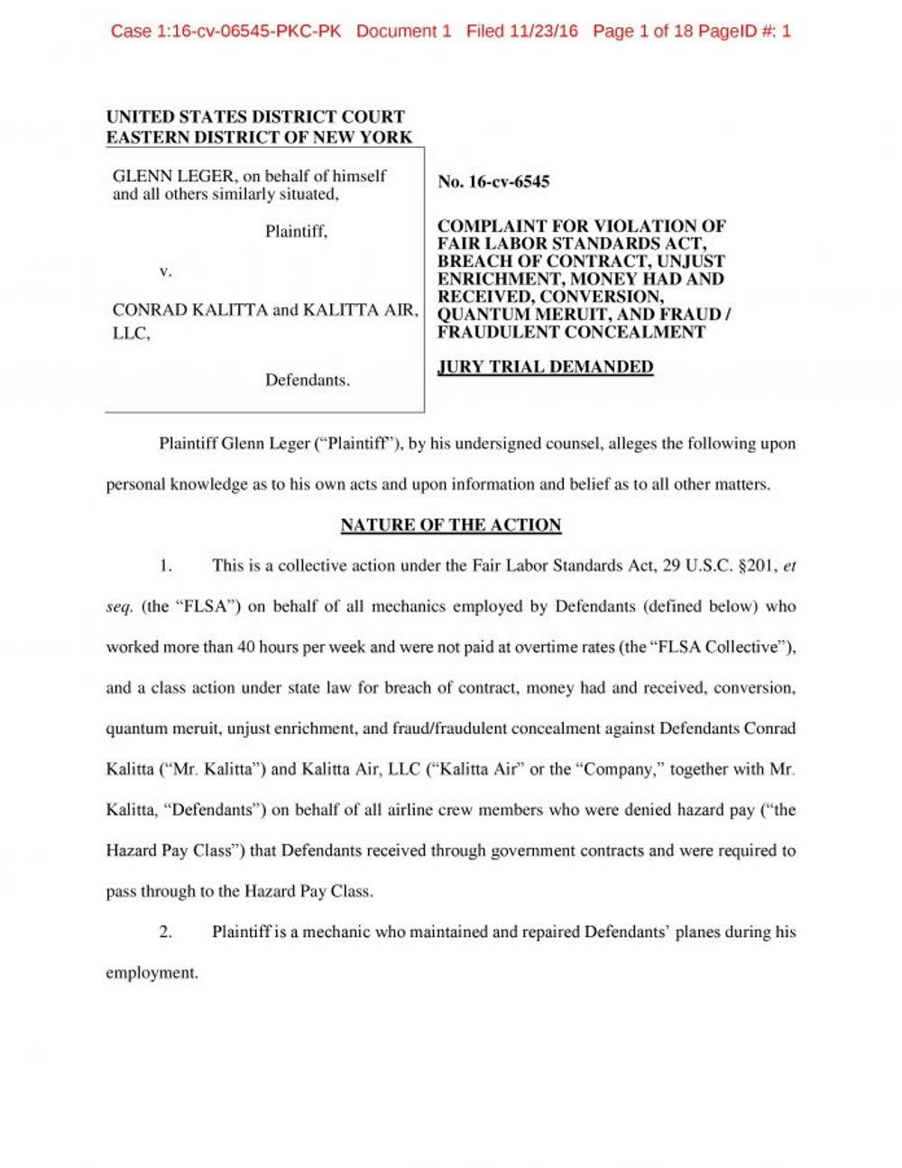 Click to enlarge lawsuit Kalitta air lawsuit hazard pay