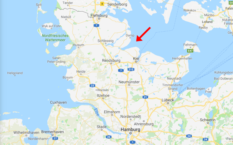 Click to enlarge Location of the Boknis Eck Observatory in Eckernförde Bay Germany
