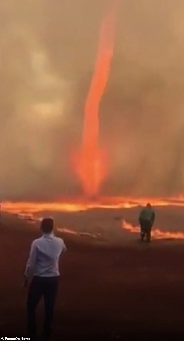 A fire tornado over a farm in west Brazil