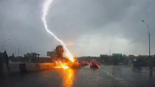 Lightning strikes car