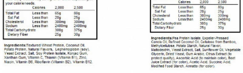 Click to enlarge fake meat ingredients Impossible burger beyond meat