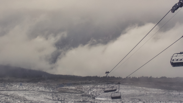 A still image from web cam video shows snow on Whistler Blackcomb's 7th Heaven summit.
