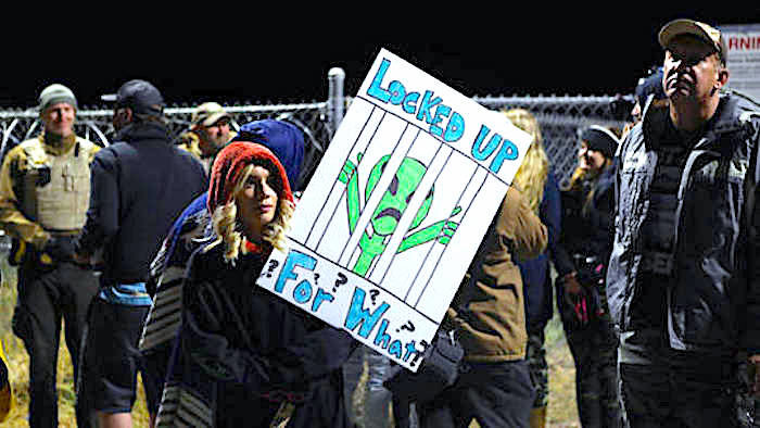 woman with locked up sign