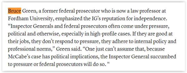 Bruce Green comments Fordham Univ