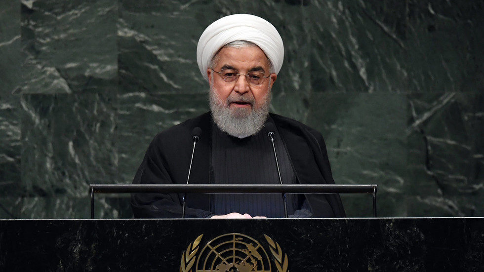 Hassan Rouhani speaking at the UN General Assembly in New York. September 2018