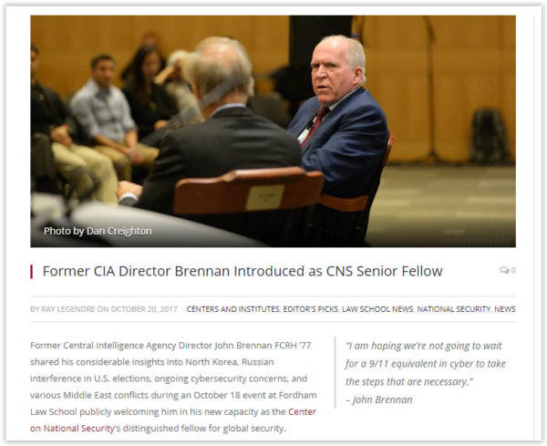 Click to enlarge John Brennan Sr Fellow Fordham