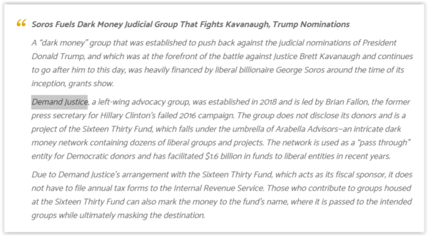 Click to enlarge Demand Justice linked George Soros