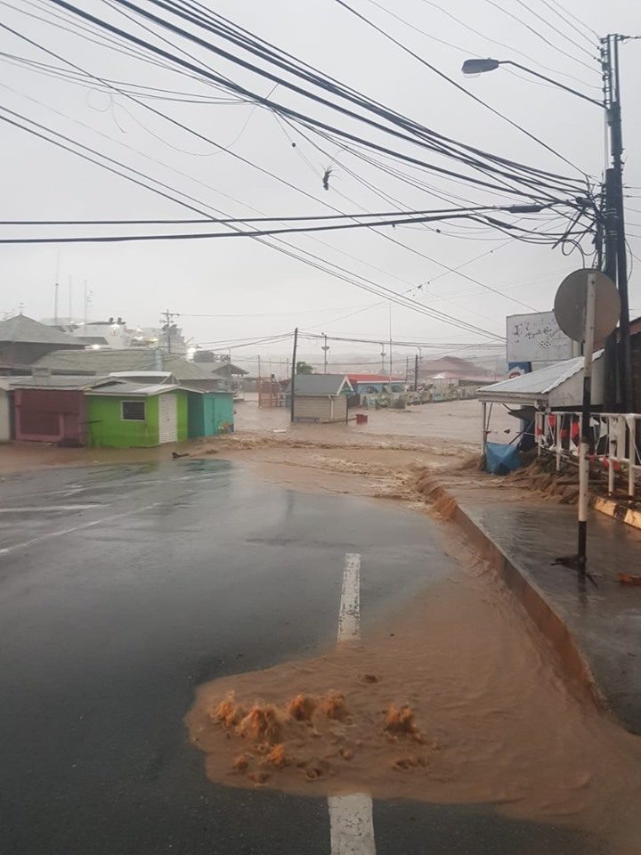Flooding in Lowlands, Tobago, 22 September 2019, after storm surge and heavy rain from Tropical Storm Karen.