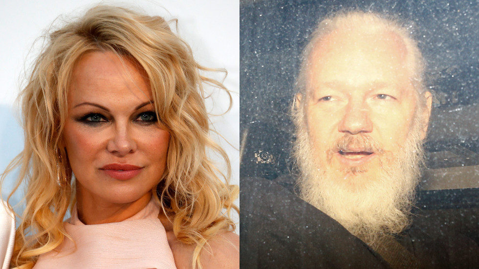 Click to enlarge (L) Pamela Anderson Reuters / Eric Gaillard (R) WikiLeaks co-founder Julian Assange