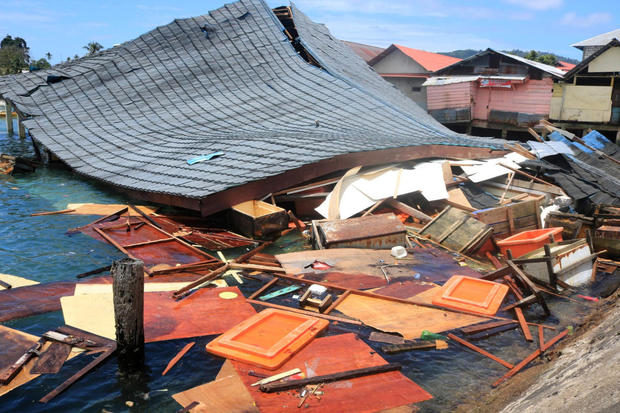 A damaged traditional market building is pictured following an earthquake in Ambon, Maluku province, on Thursday, September 26, 2019.