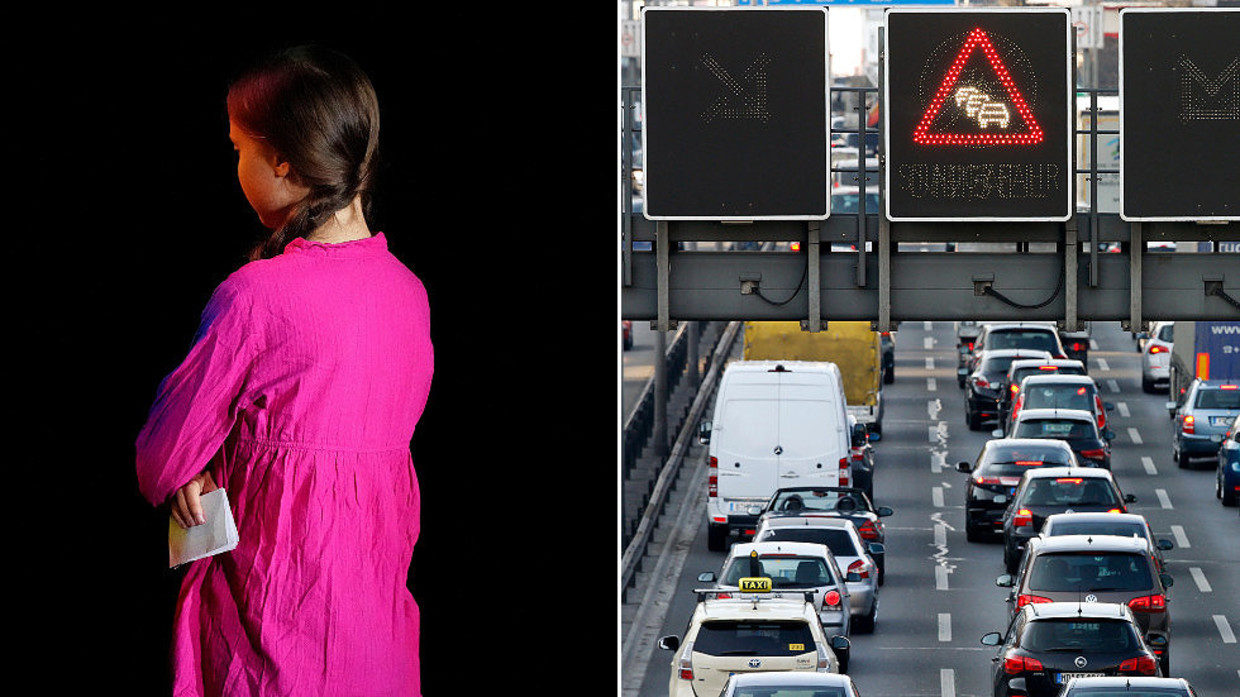 greta thunberg freeway cars pollution