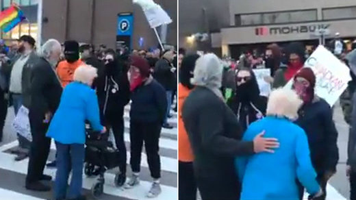 Masked Antifa mob blocks path, shouts at elderly couple outside Dave Rubin/Maxime Bernier event in Canada Masked Antifa mob blocks path, shouts at elderly couple outside Dave Rubin/Maxime Bernier event in Canada
