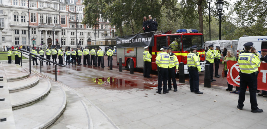 extinction rebellion fake blood