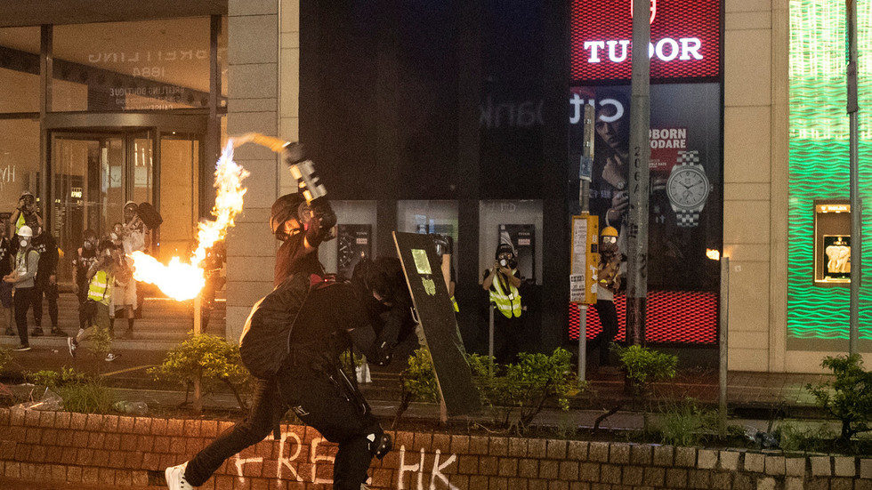 Hong Kong police on fire