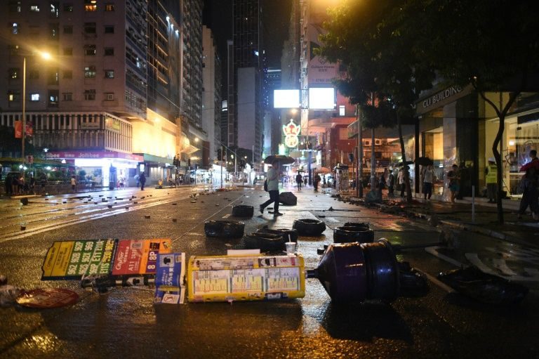 HOng kong protest street debris