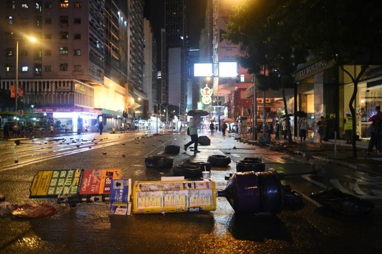 Click to enlarge HOng kong protest street debris