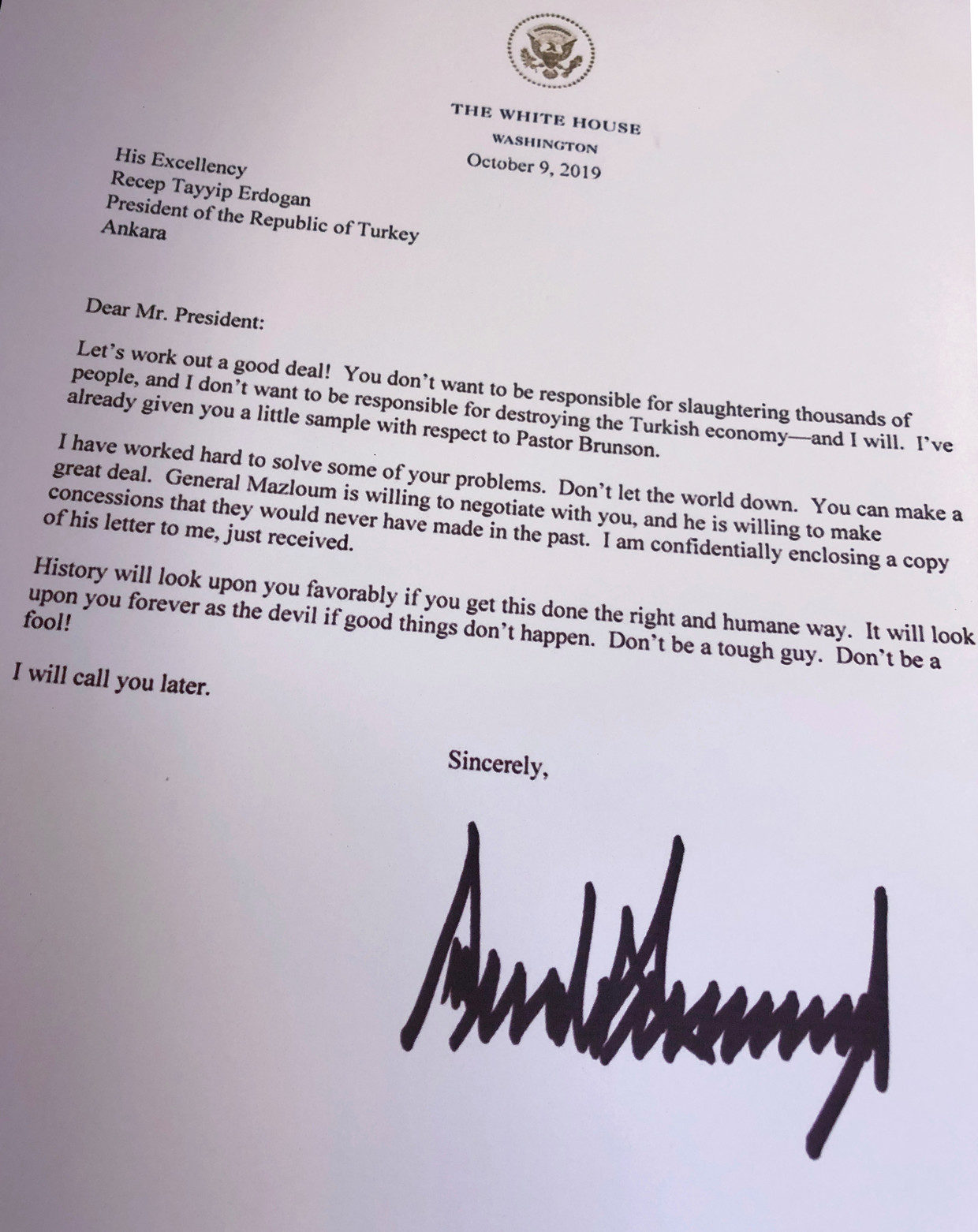 trump erdogan letter