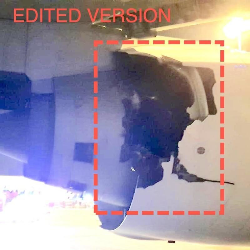 edited picture Thai Airways Boeing 777 engine failure