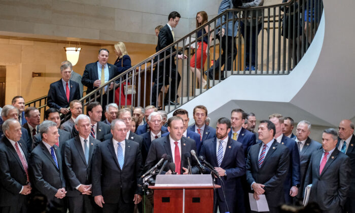 Click to enlarge Republicans schiff secret hearing storm