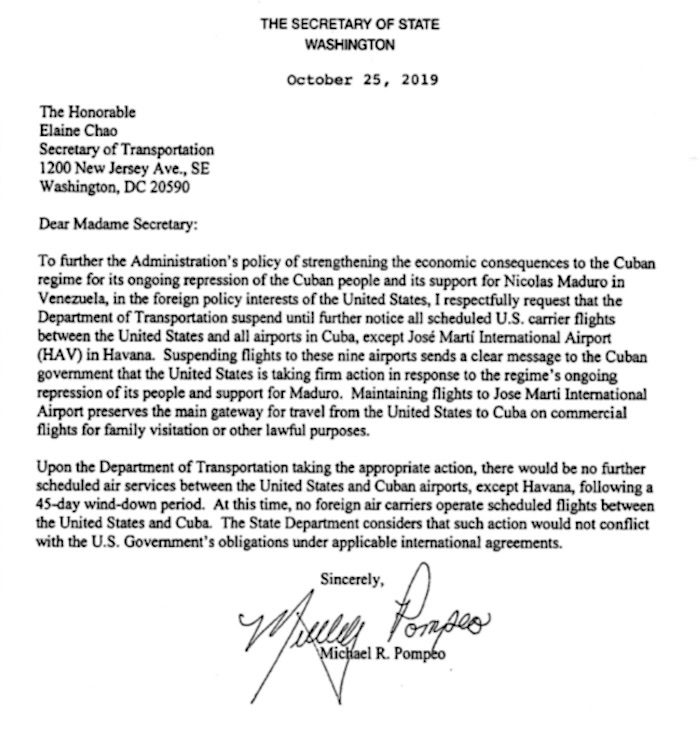 Click to enlarge Pompeo letter