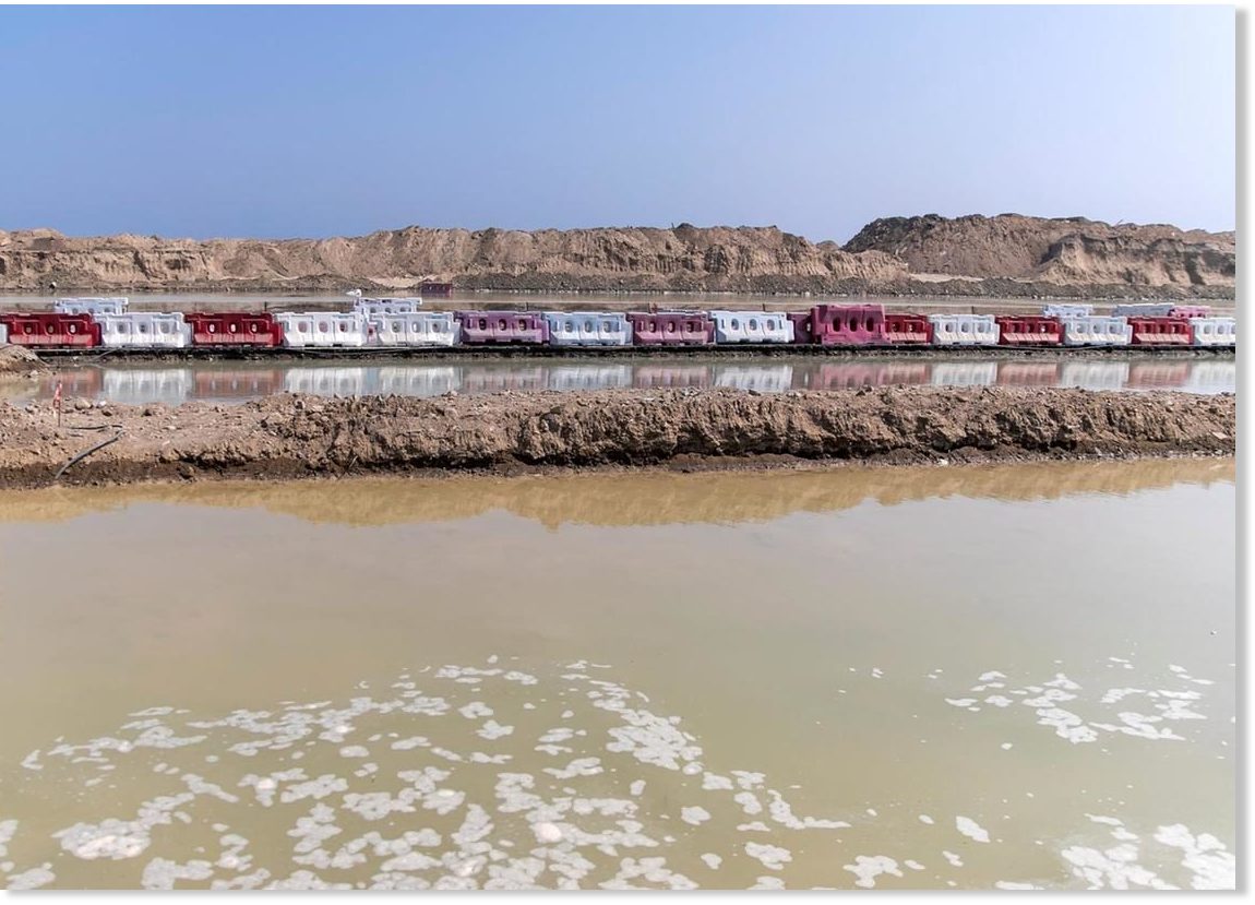 Flooding of desert after heavy rain south of Al Quoz, UAE Earth