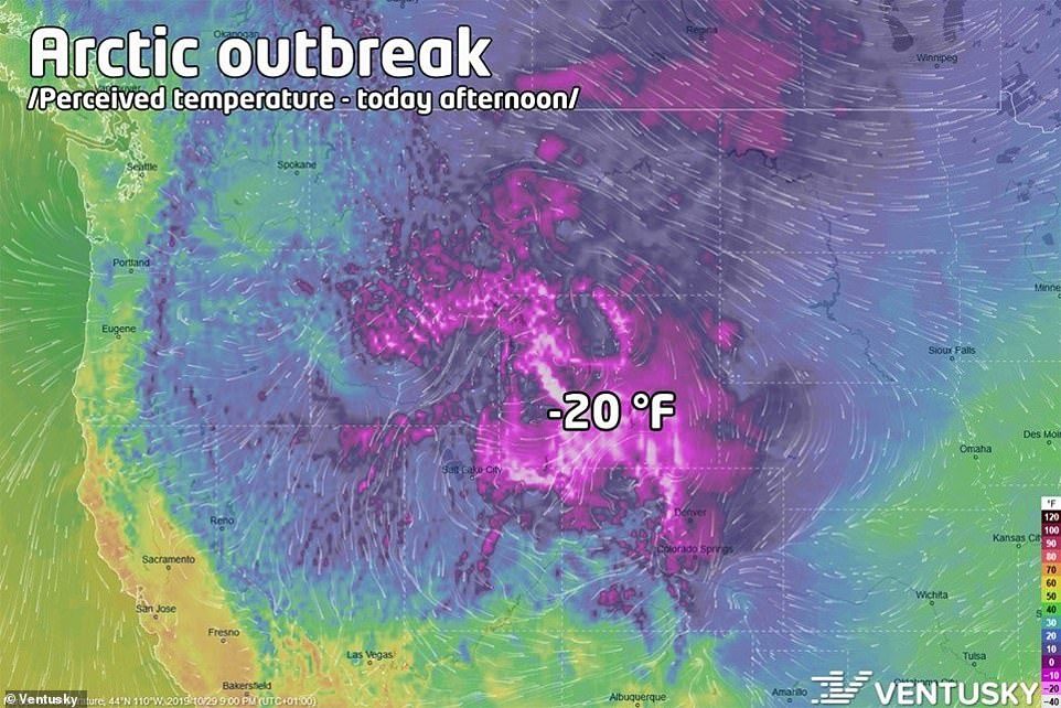 Click to enlarge Subzero temperatures were predicted to be recorded Thursday afternoon in central region states