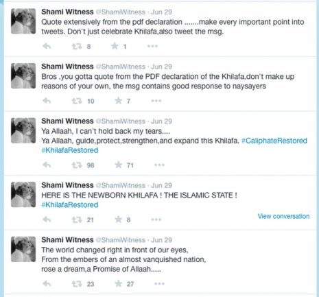 Click to enlarge ShamiWitness Islamic State Khilafa tweets