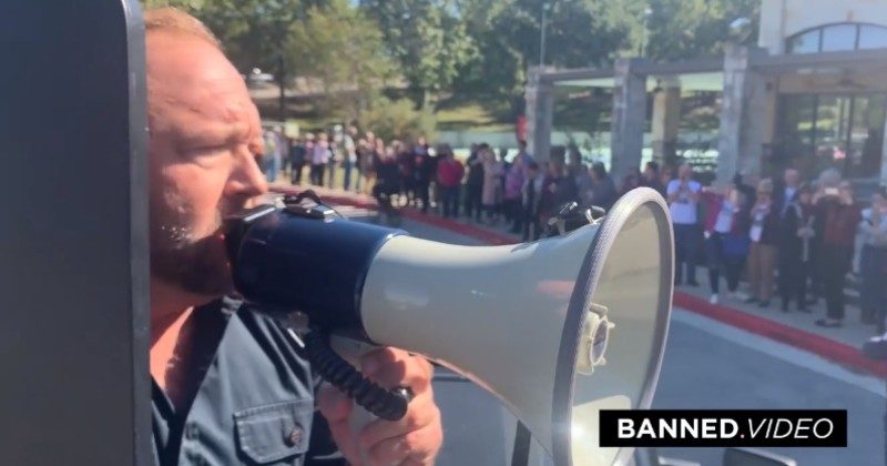 alex jones megaphone clinton rally