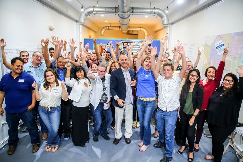 Tim Canova with supporters, April 2016.