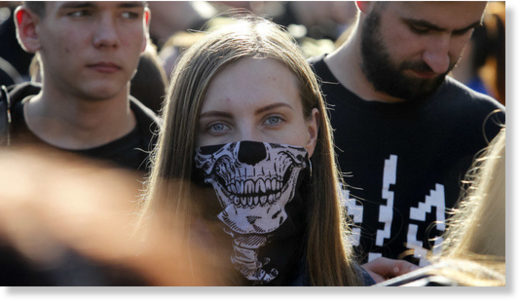masked protester
