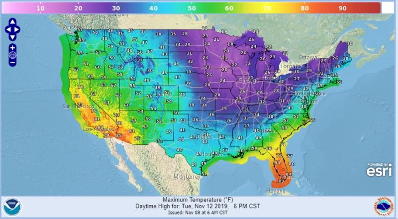 Click to enlarge US weather cold temps forecast