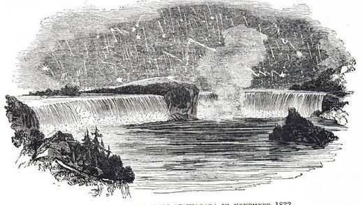 Click to enlarge Engraving of Leonids at Niagara Falls in 1833