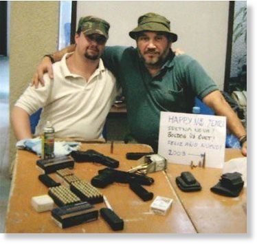 Rosza and Dwyer with their arms cache in Bolivia