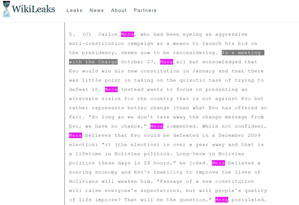 Wikileaks bolivia carlos mesa