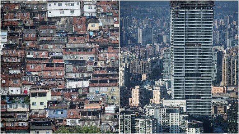 Slums in Rio de Janeiro; The view of Shanghai
