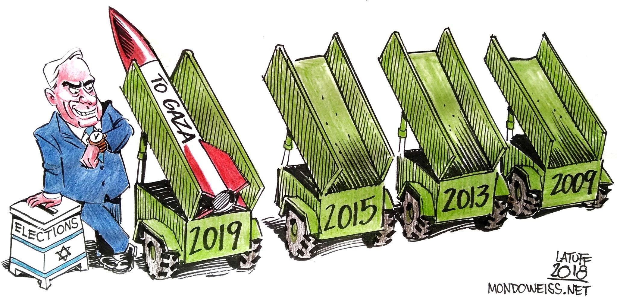 Click to enlarge netanyahu wars gaza elections cartoon