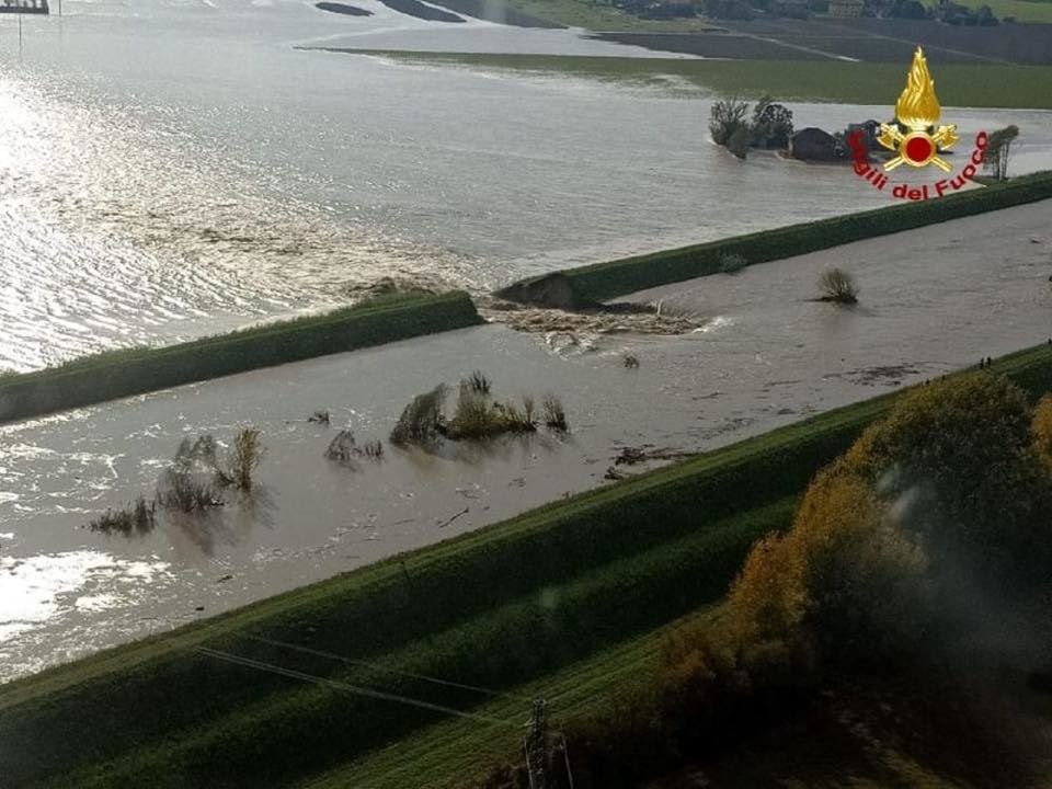 The flooding Idice river in Bologna Province, Italy, November 2019.