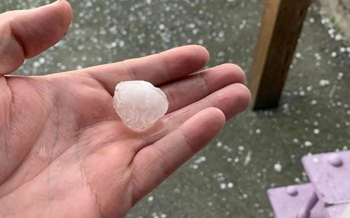 One of the large hailstones that fell on Timaru, New Zealand