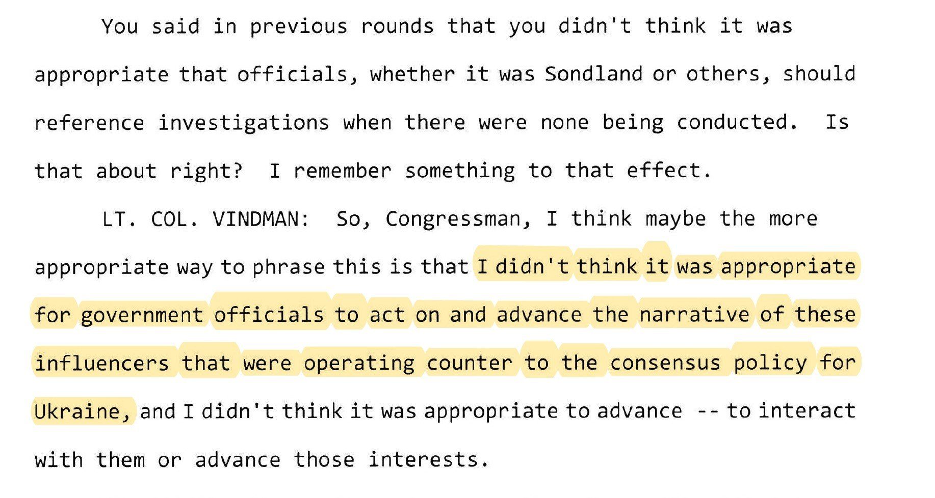 Click to enlarge vindman transcript impeachment