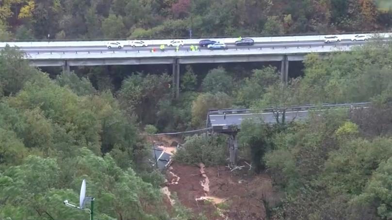 The A6 bridge near Savona Italy was swept away by a huge landslip on Sunday