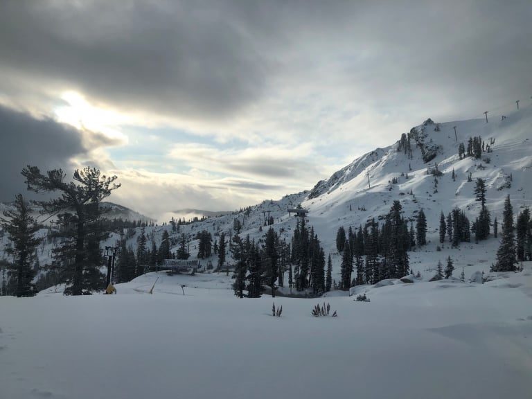 Click to enlarge Mid mountain at Squaw valley this morning after a season-starting storm dropped 60cms in 24 hours and another 60-90cms is due late in the weekend.