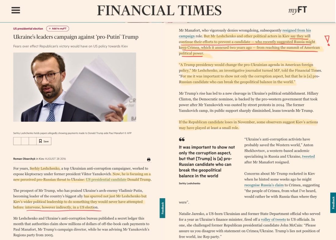 financial times ukraine meddle election 2016