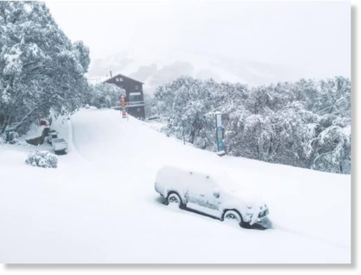 Roads were closed and cars covered in a fresh summer dusting of snow.