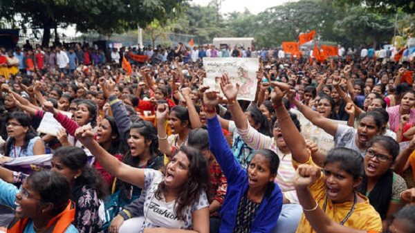 People shouting during Priyanka Reddy protest