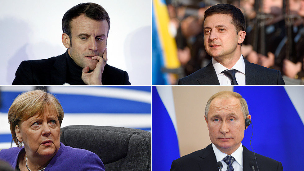 Macron Merkel Zelensky Putin normandy four Ukraine