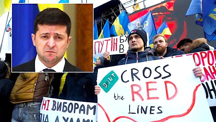 Click to enlarge Zelensky and Protesters