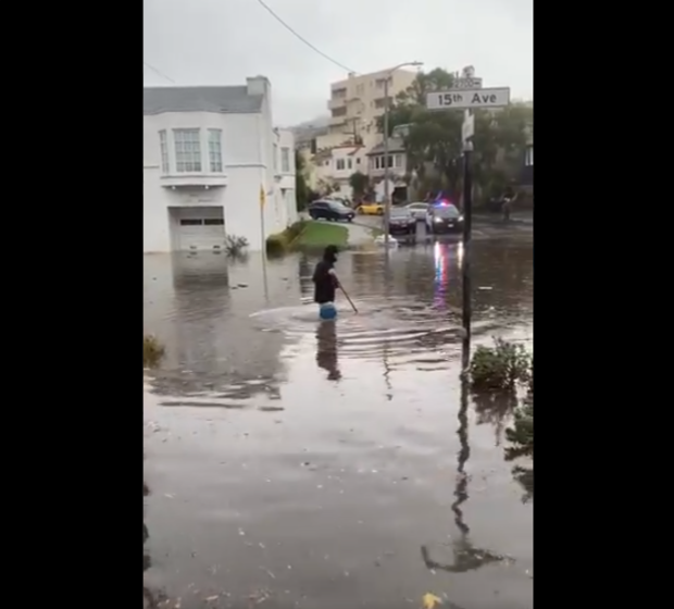 Flooding at 15th Avenue and Wawona Street in San Francisco.