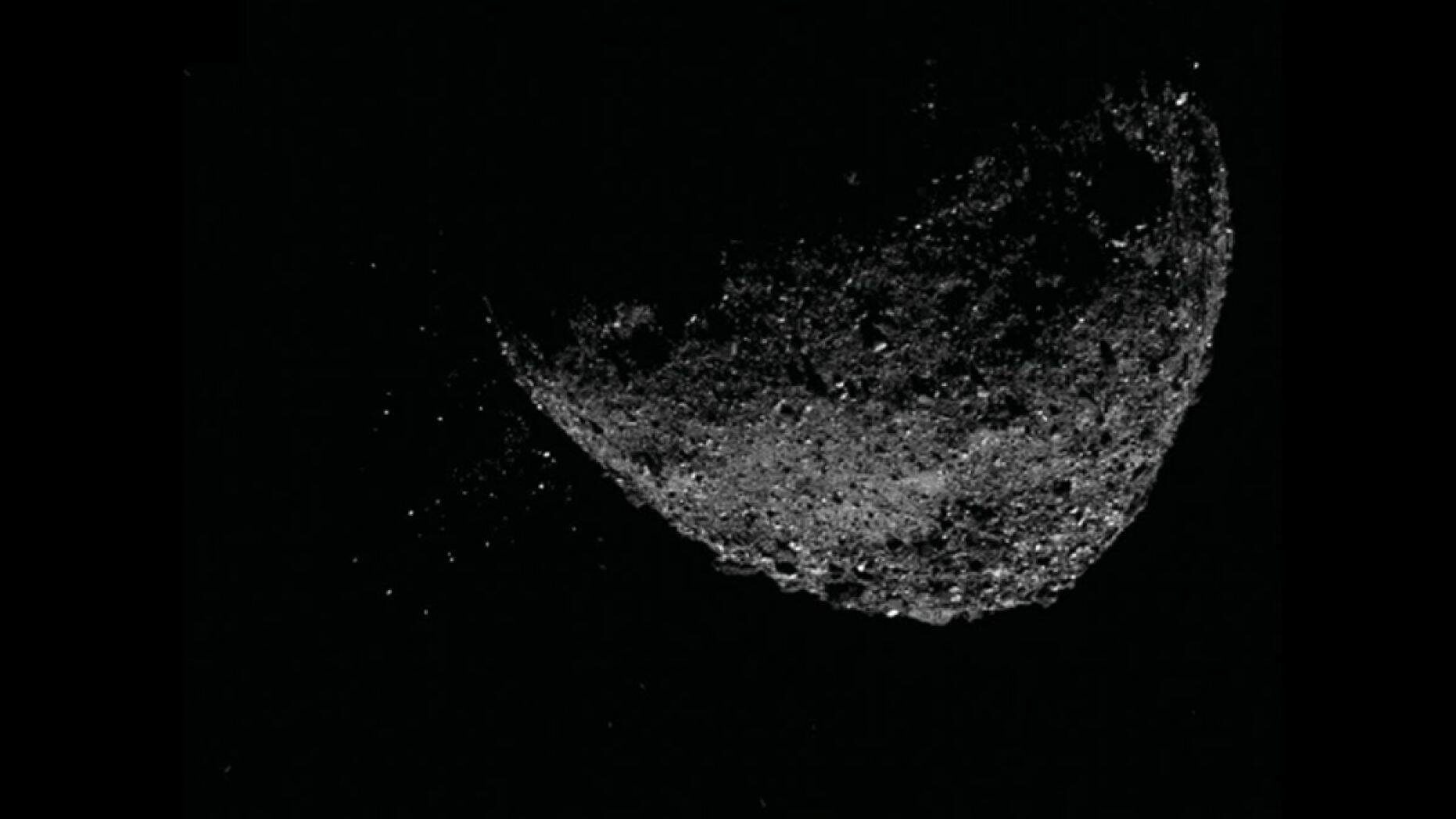 asteroid Bennu ejecting particles from its surface on Jan. 6, 2019